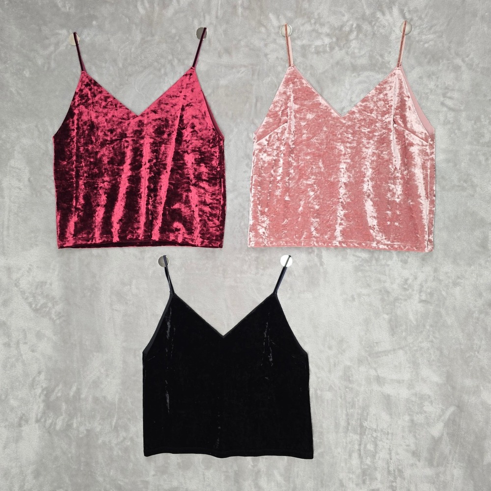 Y2K Forever 21 Camisole Women M Pink Black Burgundy Velvet VNeck Tank Top 3 Pack